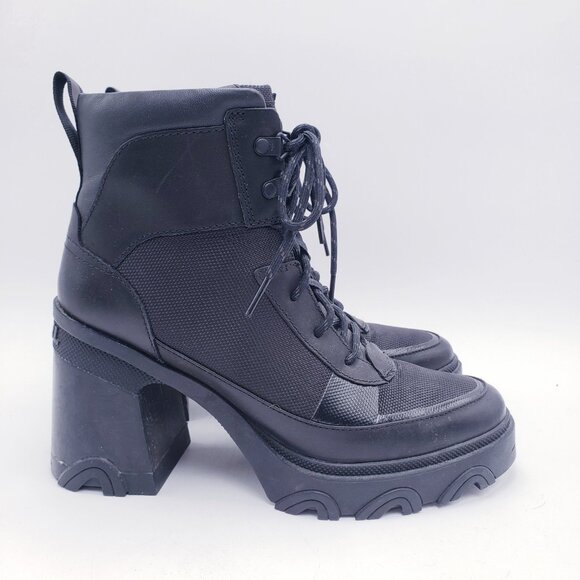 Sorel Women's Brex Heel Platform Chunky Heel Lace Up Ankle Boot Black Size 8.5 - Picture 1 of 9